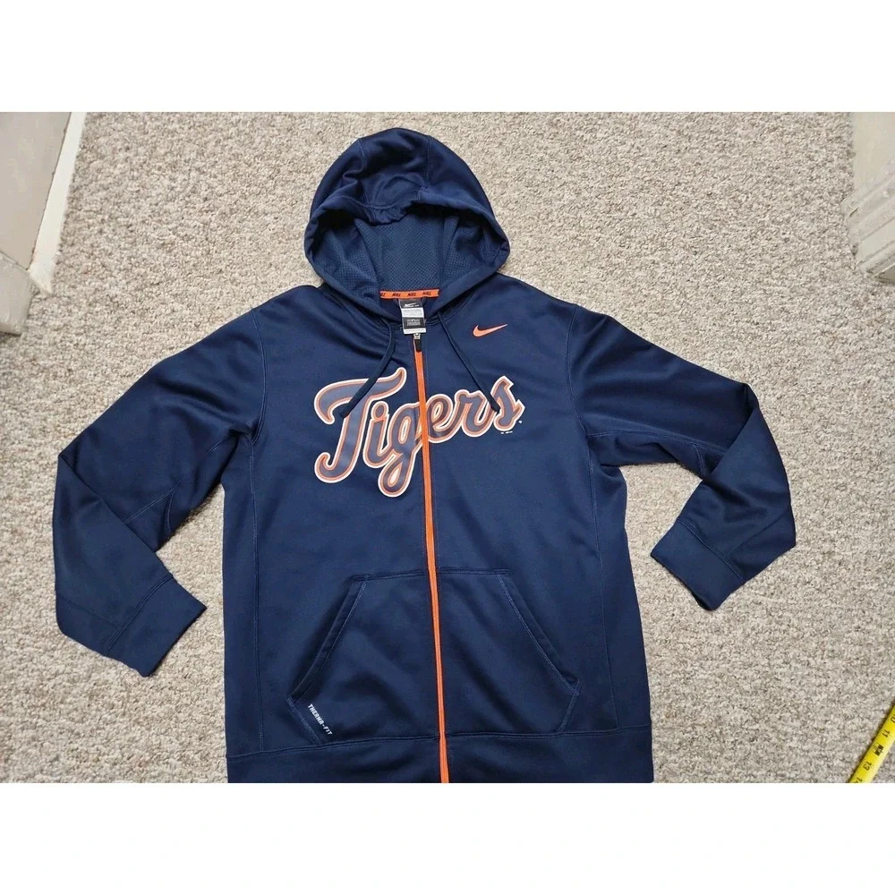Nike Therma Fit Large Spell Out Script Detroit Tigers Baseball Zip Hoodie